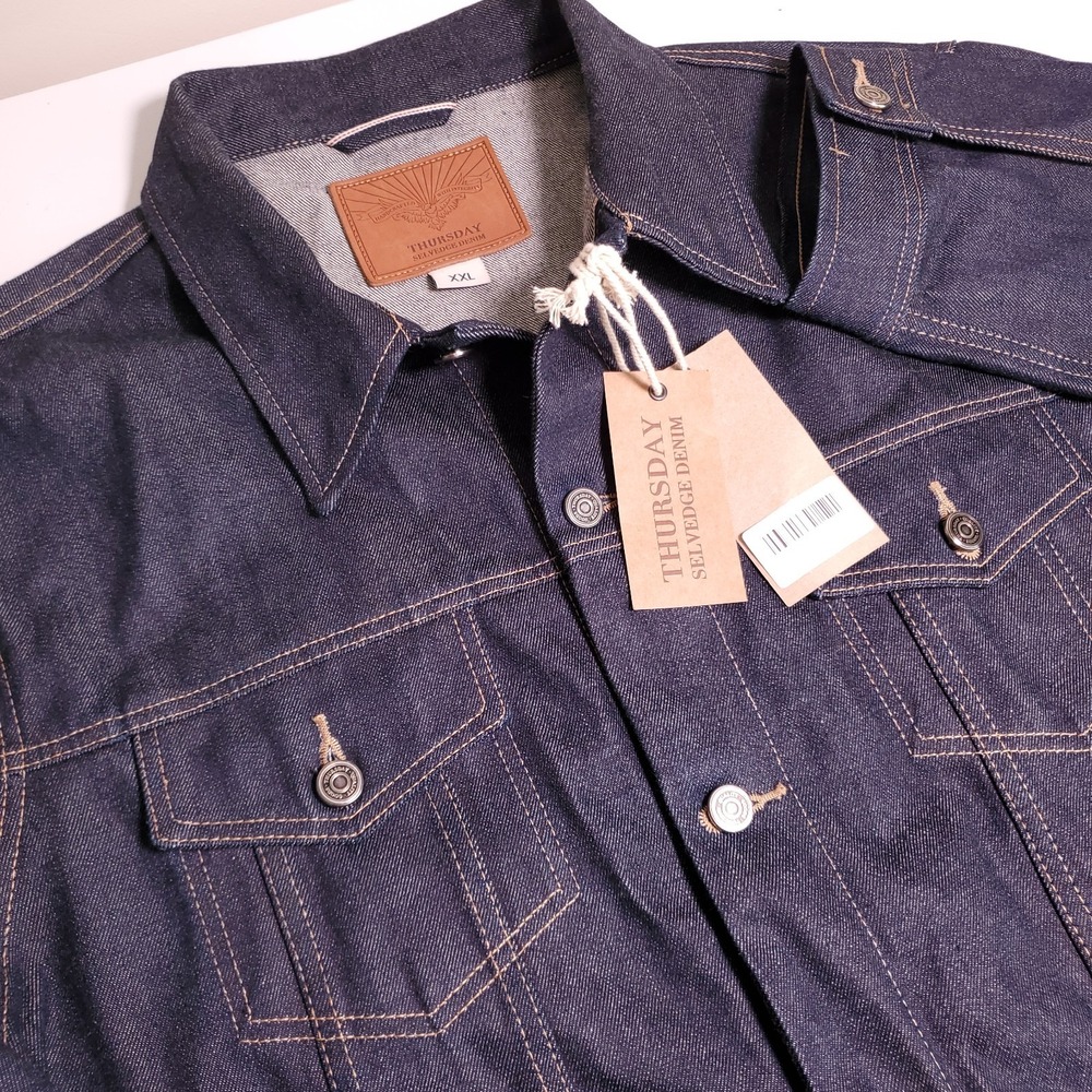 New Thursday Selvedge Trucker Jacket Mens 2XL Indigo Japanese Raw Denim NWT